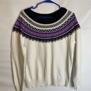 Talbots Size Large Ski Style Sweater White Purple Black 1305